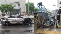 천호역 입구 들이받은 승용차 '알고보니 도난차'