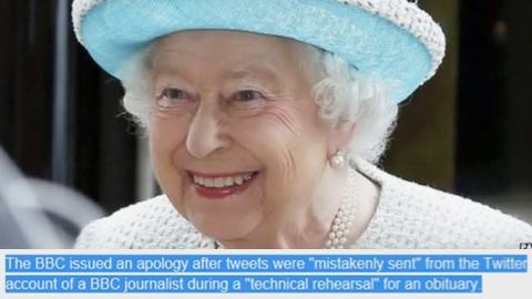 BBC, "기자 실수로 '여왕 사망' 트윗" 공식 사과