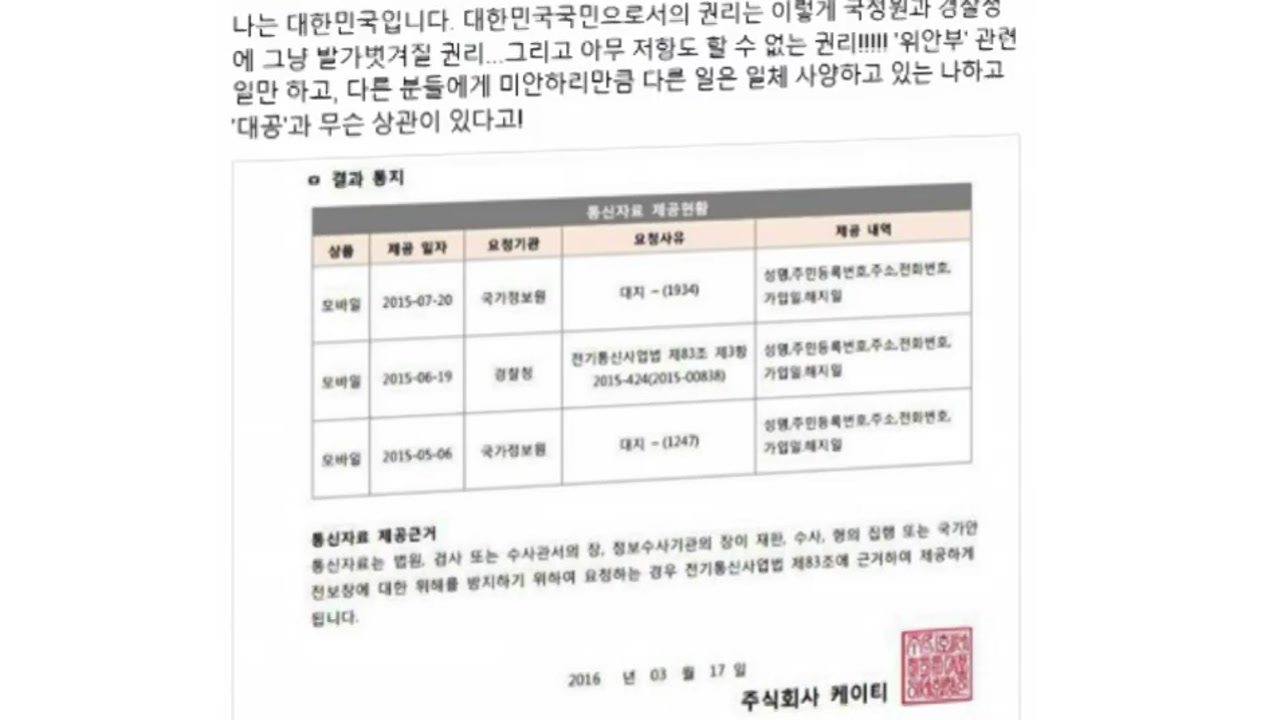 국가정보원, 정대협 대표까지 통신자료 조회 논란