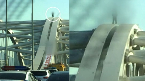 양화대교 아치 구조물 시위...양방향 차선 부분 통제