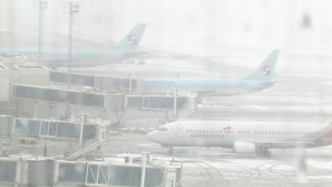 폭설로 일부 항공편 결항...인천 여객선 중단