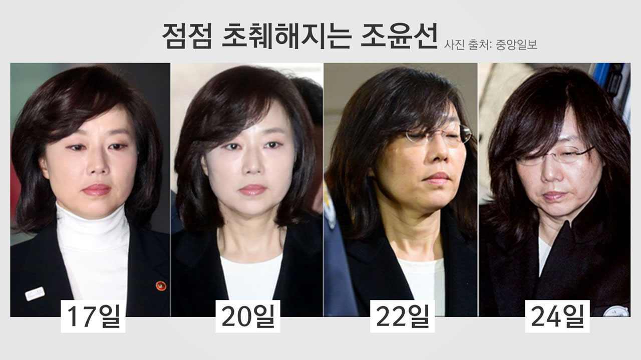 갈수록 초췌해지는 조윤선, 6일 사이 급변화