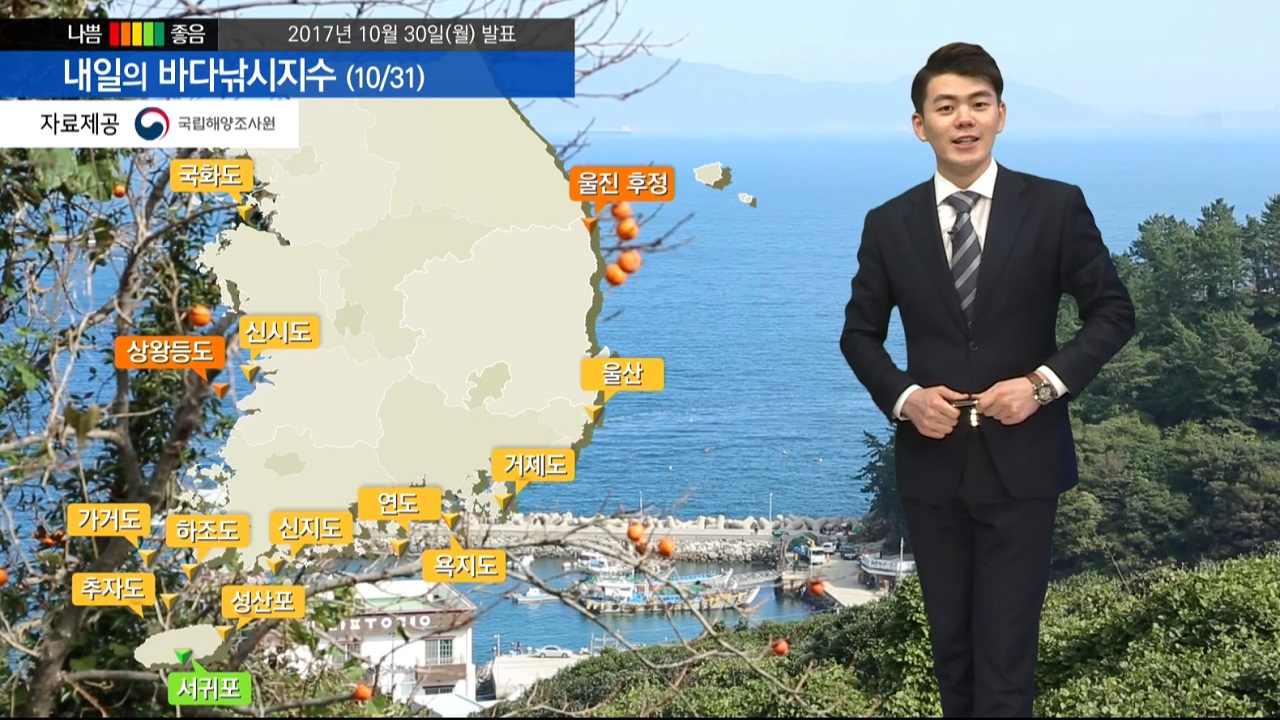 [내일의 바다낚시지수] 10월 31일 기온이 차가운 날씨 곳곳 강한 바람과 높은 파고 예상