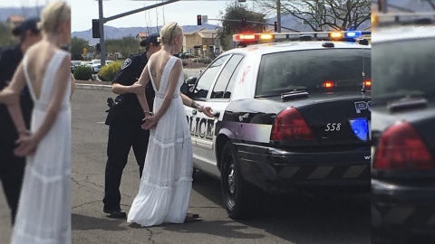 웨딩드레스 입고 결혼식장 향하던 신부, 경찰에 체포된 황당한 사연