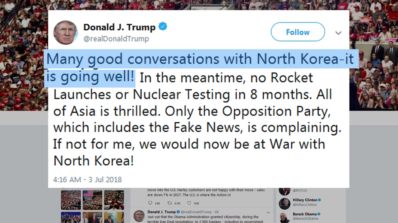 트럼프 "北과 대화 잘 진행...나 아니면 전쟁 했을 것"