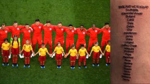 잉글랜드 4강 진출 기념, 다리에 23명 선수 이름 문신한 남성