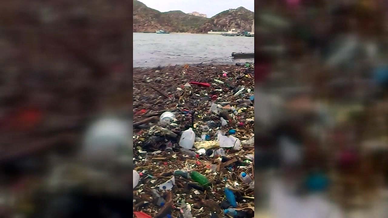 [영상] '플라스틱 쓰레기 파도' 치는 휴양지 해변