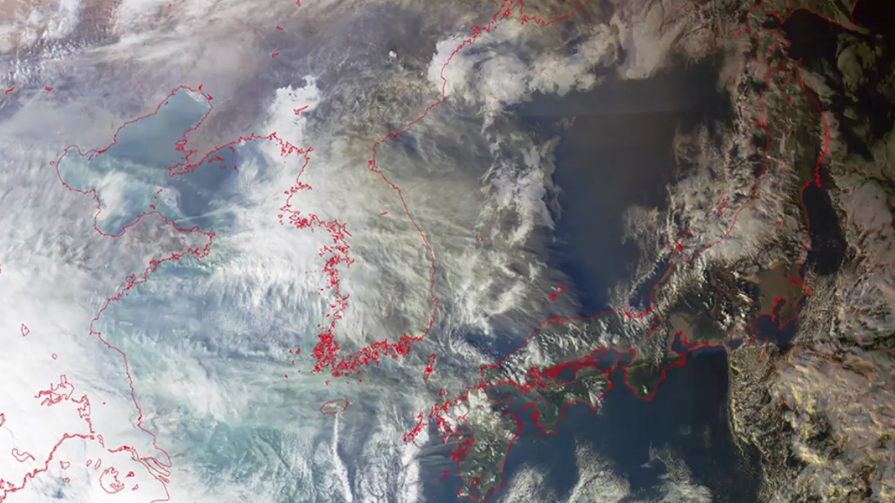 관측값, 위성에서 확인된 '중국발' 미세먼지