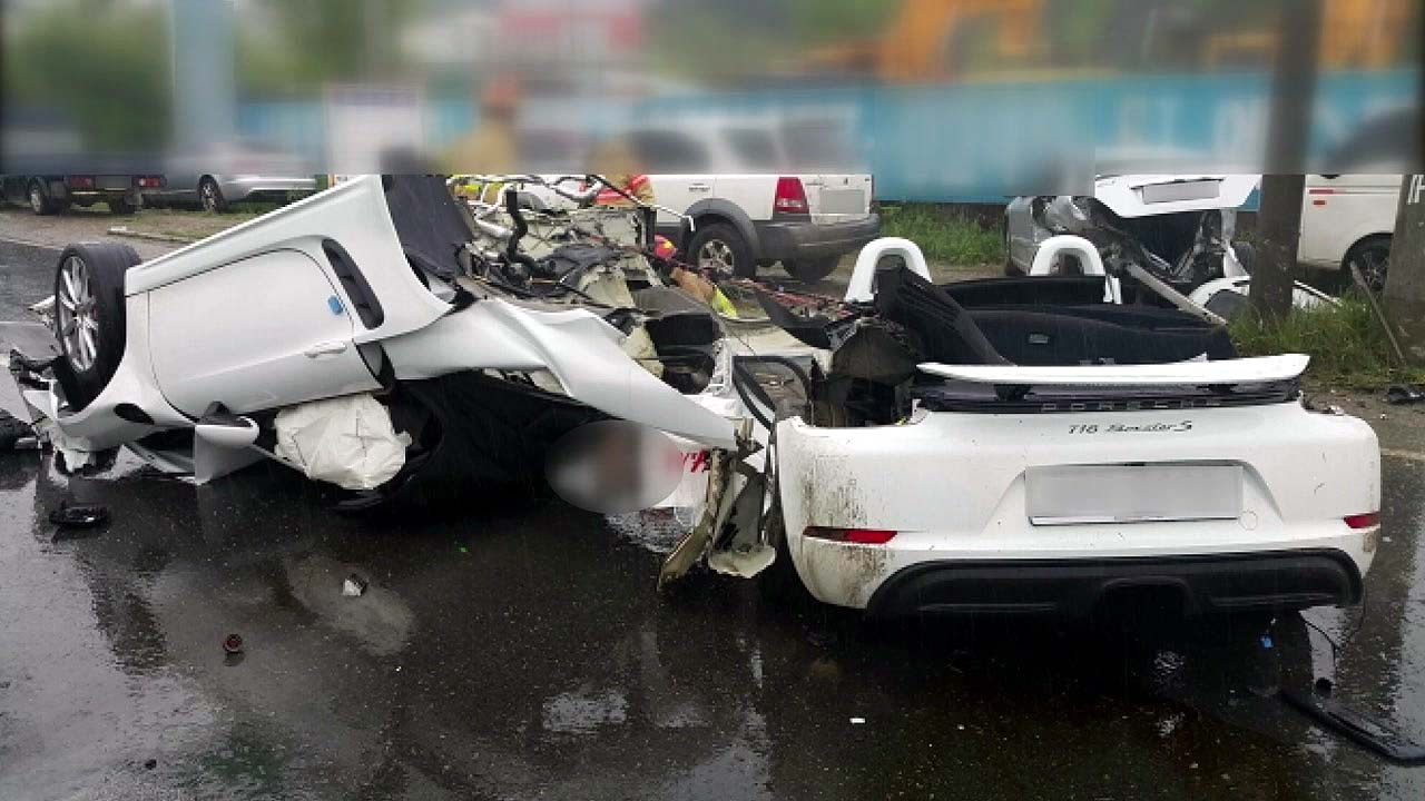 포르쉐 빗길에 미끄러져 운전자 사망