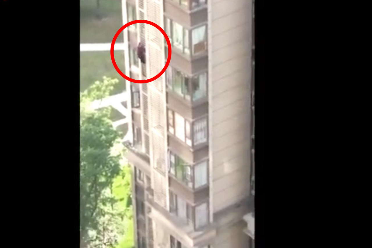 중국 84세 치매 환자, 14층 아파트 벽 타고 내려와