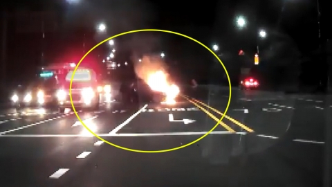 경찰관, 불이 난 차에서 의식 잃은 운전자 구해
