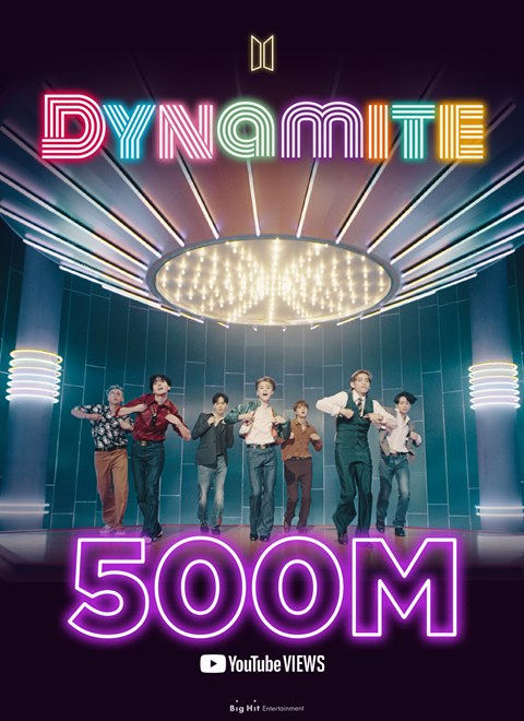 방탄소년단 '다이너마이트' MV, 5억 뷰 돌파...통상 10번째