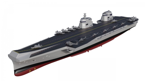 현대중공업, '스키 점프대' 갖춘 경항공모함 최신 모형 공개