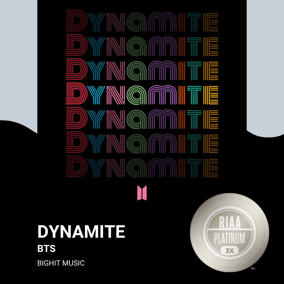 방탄소년단 ‘Dynamite’, 美 레코드산업협회 트리플 플래티넘 인증
