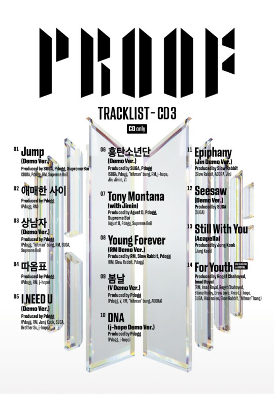 방탄소년단 ‘Proof’ 세 번째 CD 트랙리스트 공개