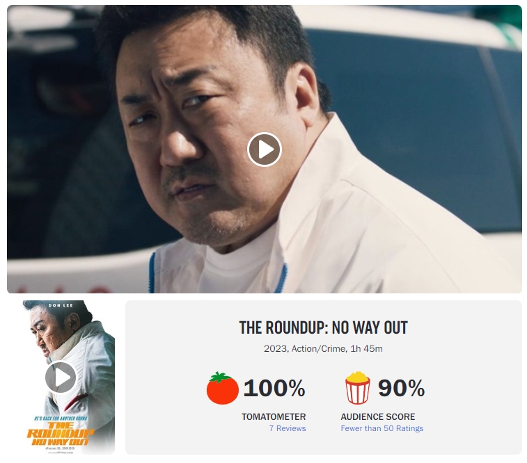 '범죄도시3', 로튼토마토 신선도 지수 100%…"놀랍도록 성공적인 프랜차이즈"