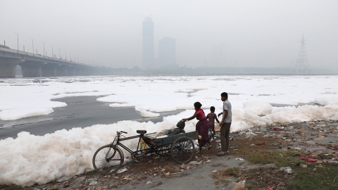 인도 갠지스강 최대 지류를 뒤덮은 '하얀 거품'의 정체
