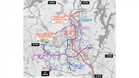 대전시, 도시철도 3·4·5호선 밑그림 발표..."남북·동서 연결"