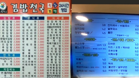 한 줄에 천 원이었는데..."이제 김밥에 라면 먹으면 만 원"