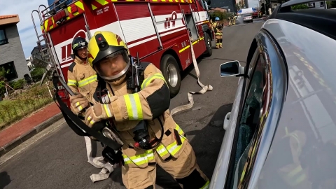 Illegal parking to block fire trucks 'forced destruction'...Jeju Fire Drill