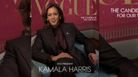 Harris, out of the casual frame...Vogue cover decoration with a power pose.