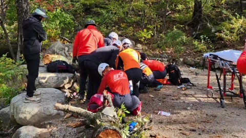 Mountain Seoraksan Mountain's strong winds hit a fallen tree hiker...Four people.