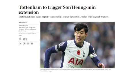 "Tottenham Exercises Options To Extend One-Year Contract With Son Heung-min Next Year"