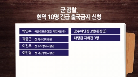 Military officials in the "Critical Military Service" have been suspended from their duties...10 active members apply for an emergency ban on leaving the country.