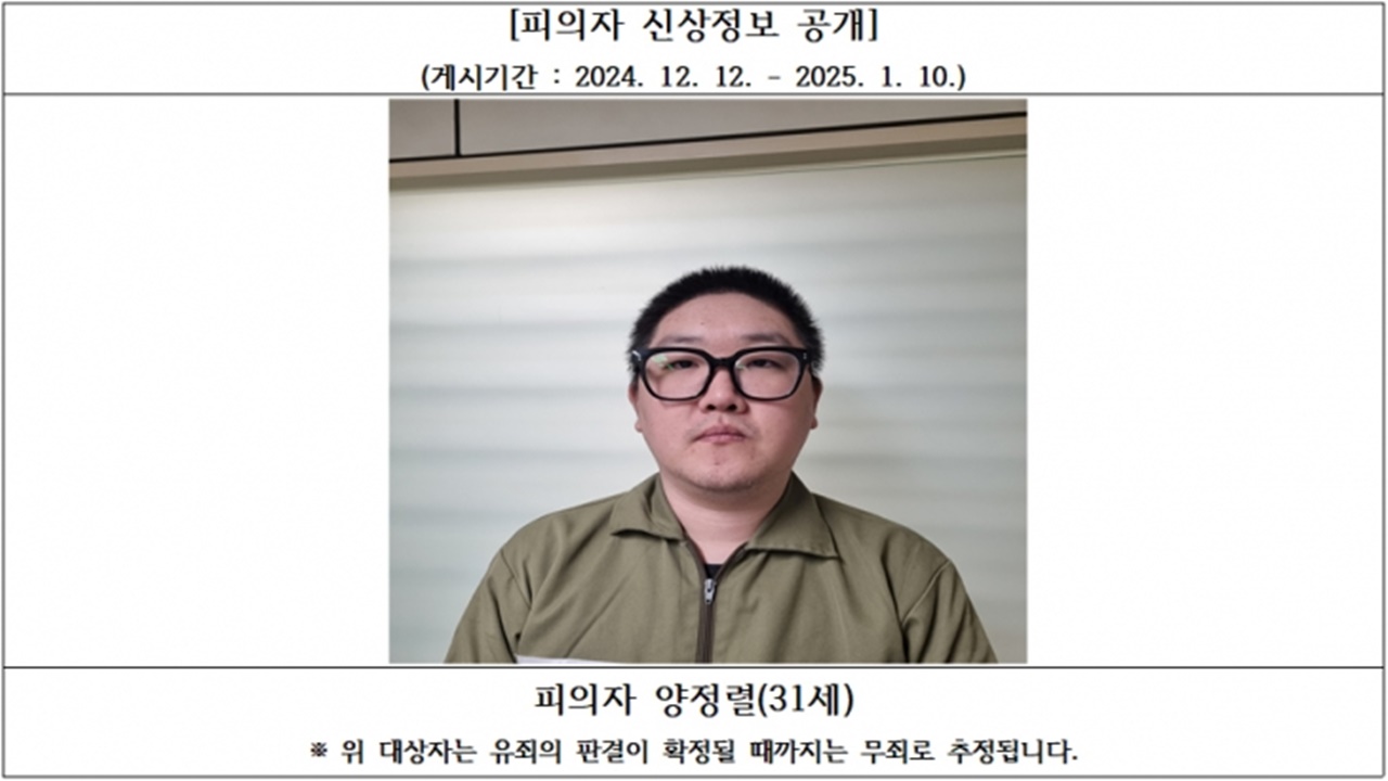 After the murder, I borrowed it with a 'fingerprint'...31-year-old Yang Jeong-ryeol, the "Kimcheon officetel killer," reveals his personal information.