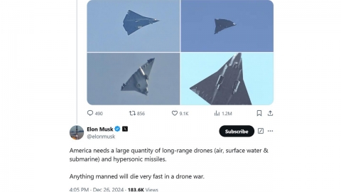 Musk "requires long-range drones" regarding new Chinese fighter jets