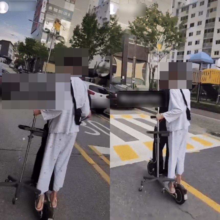 위험천만한 전동 킥보드 질주...한손 운전에 링거 거치대까지
