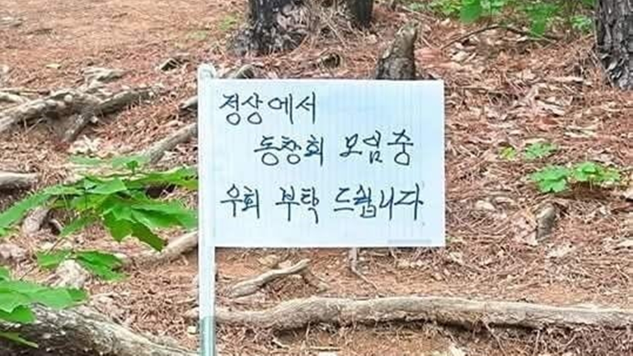 "정상에서 동창회 중, 돌아가라"…등산로 막은 기막힌 팻말