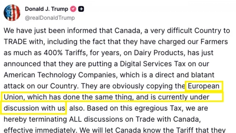 트럼프 "EU의 빅테크 규제 완화도 관세 협상 대상"