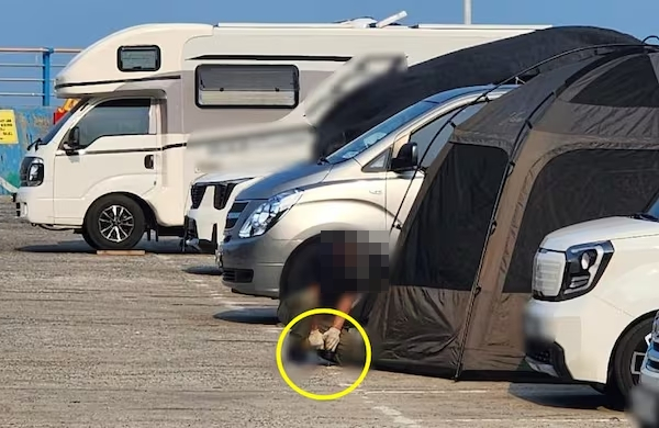"공영주차장 바닥에 드릴로 구멍 뚫더니"...민폐 캠핑족 '눈살'