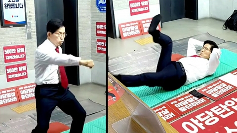김문수, 비장한 표정으로 다리 찢기...또다시 체력 뽐내는 중? [Y녹취록]