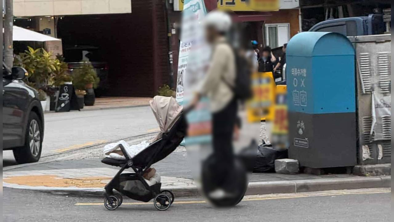"애가 에어백이냐" 전동휠 타고 유모차 미는 아빠에 '분노'