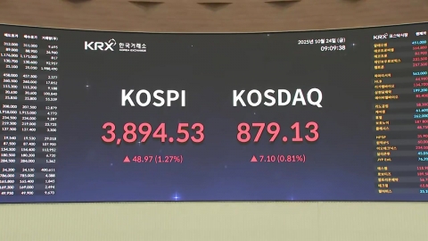 \'롤러코스터 등락\' 코스피…1.24% 오른 3,893.23 개장
