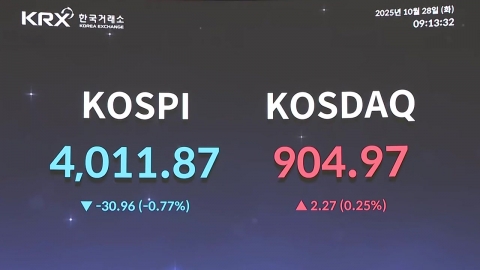 코스피 약세…4,000선 돌파 하루 만에 3,900선 후퇴
