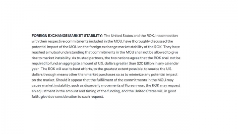 팩트시트에 '외환시장 안정' 항목..."우려 시 금액·시점 조정 가능"