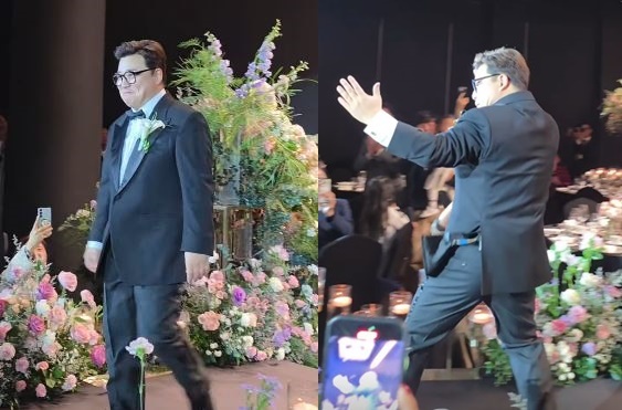 '결혼' 윤정수, 춤추며 신랑 입장…개그계 선후배 총출동