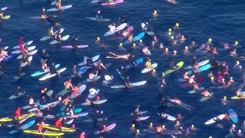 [나우쇼츠] 총기 참사 닷새 만에 다시 바다로…서퍼들의 추모행사