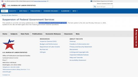 미국 노동 통계국, 부분 셧다운에 고용 지표 발표 연기