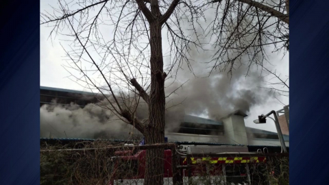 냉동창고 화재로 10명 대피…후진 차량, 건물로 돌진