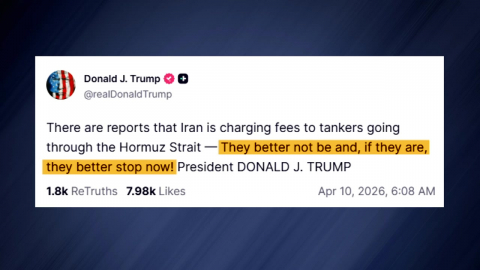 트럼프 "통행료 부과 중단" 경고…모즈타바 "호르무즈 관리 수준 격상"