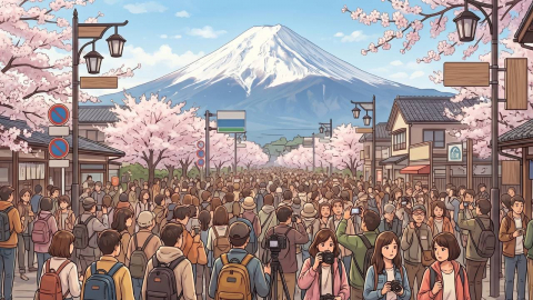 관광객 몰려 결국 취소…日 후지산 명소 마을, 벚꽃축제 중단