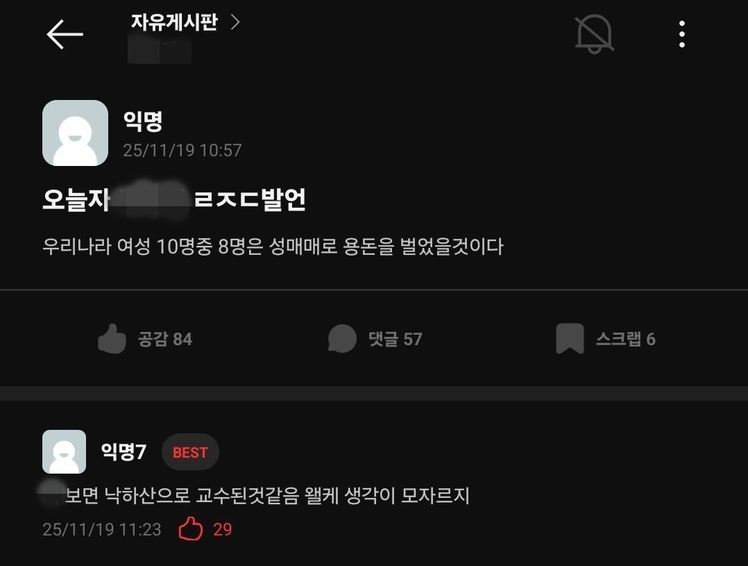 "여자 10명 중 8명은 성매매로 용돈벌이"...대학교수 발언 논란