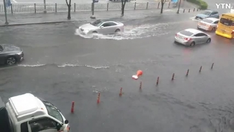 해운대 벡스코앞도로 침수