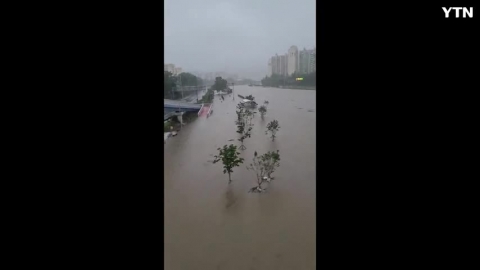 비가 많이 내려 잠겨있는 노원구 월계동 중랑천