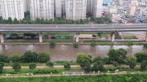 폭우로 인한 청계천 수위 및 교통 상황